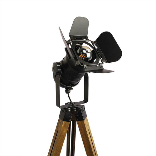 Lampadaire projecteur ajustable sur pied en bois - vue 2 sur 4
