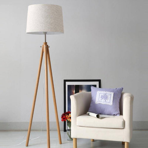 Lampadaire moderne abat-jour en tissu et trois pieds en bois Fabric - vue 3 sur 4