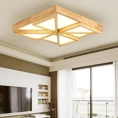 Plafonnier en bois en forme de carré et triangles - vue 2 sur 2