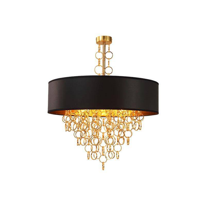 Lustre moderne avec abat-jour rond noir et détails dorés - vue 6 sur 7