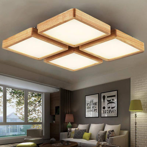 Plafonnier en bois à LED carré - vue 3 sur 3