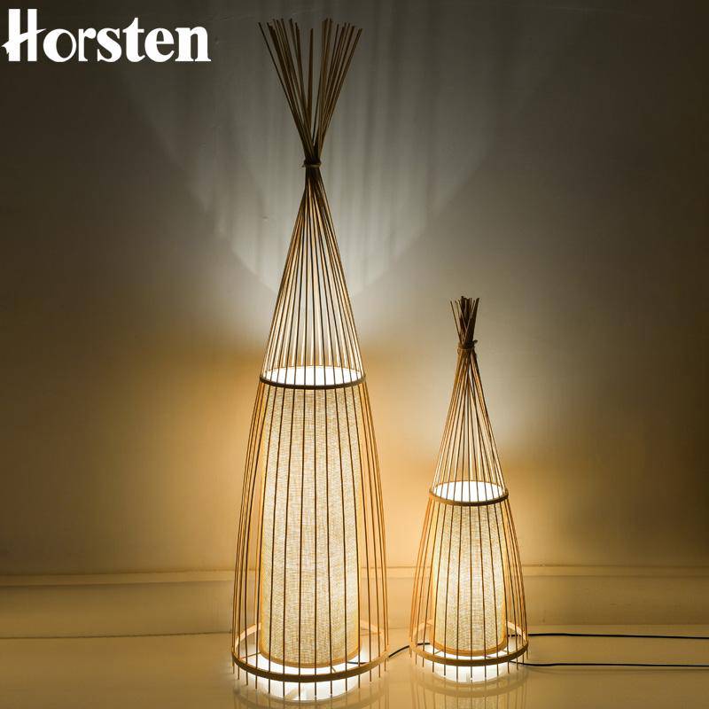Lampadaire en bois bambou style japonais - vue 3 sur 6
