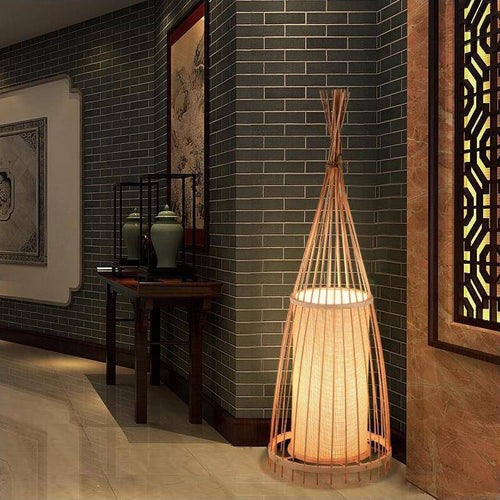 Lampadaire en bois bambou style japonais - vue 2 sur 6