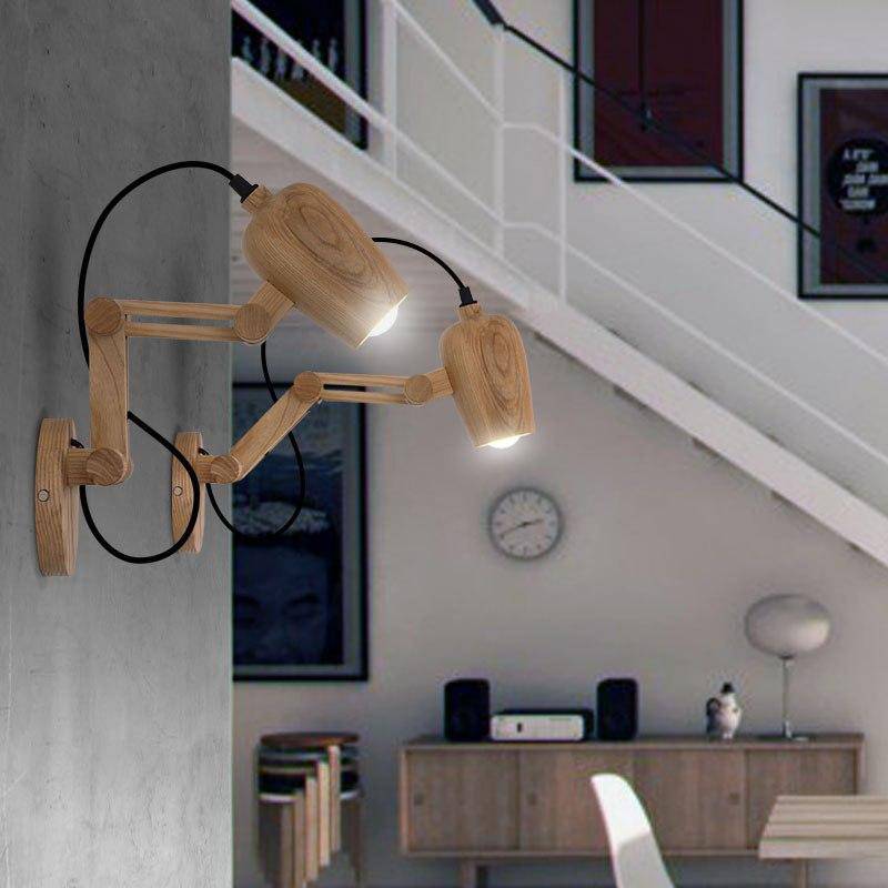 Applique murale LED ajustable en bois avec spot - vue 5 sur 5
