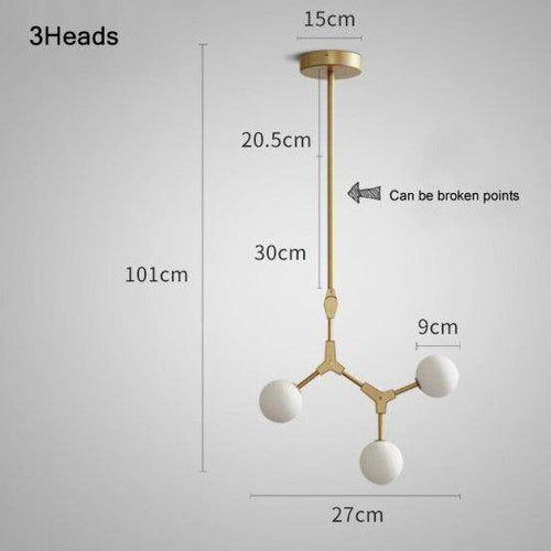 Suspension design à LED en métal doré et boules en verre Loft - vue 10 sur 12