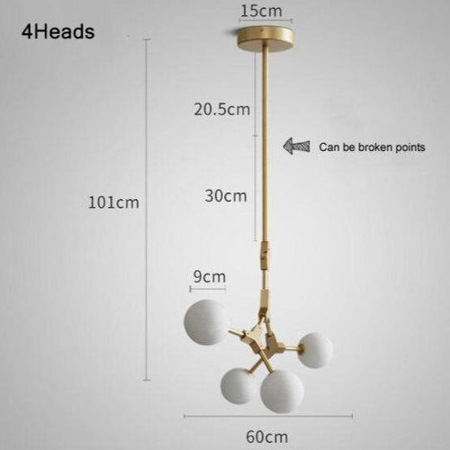 Suspension design à LED en métal doré et boules en verre Loft - vue 8 sur 12