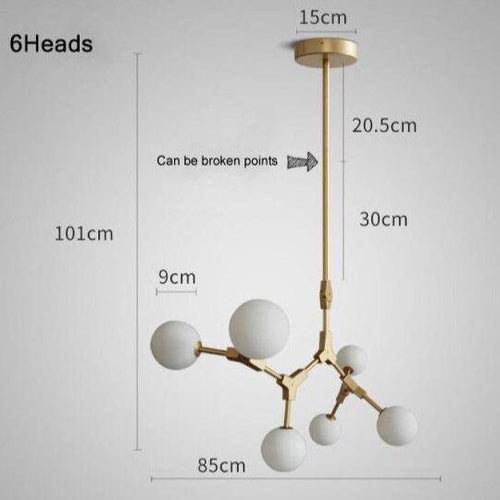Suspension design à LED en métal doré et boules en verre Loft - vue 11 sur 12