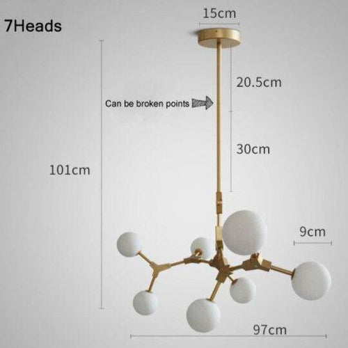 Suspension design à LED en métal doré et boules en verre Loft - vue 12 sur 12