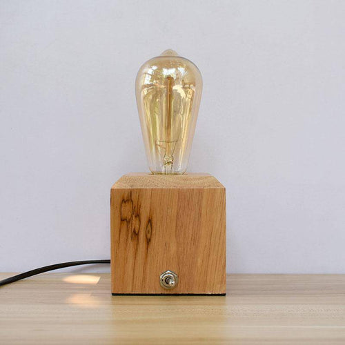 Lampe à poser sur bureau ou de chevet avec socle cubique en bois - vue 2 sur 3