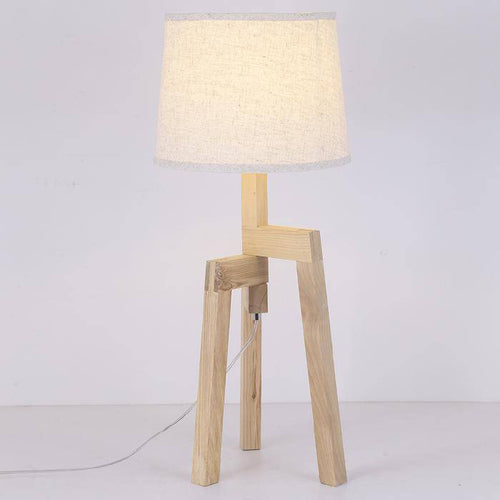 Lampadaire en bois Modern Wood sur 3 pieds avec abat-jour en tissu - vue 3 sur 4