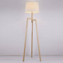 Lampadaire en bois Modern Wood sur 3 pieds avec abat-jour en tissu