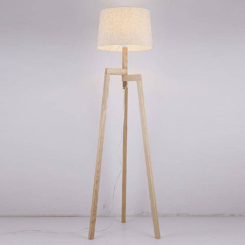 Lampadaire en bois Modern Wood sur 3 pieds avec abat-jour en tissu - vue 4 sur 4