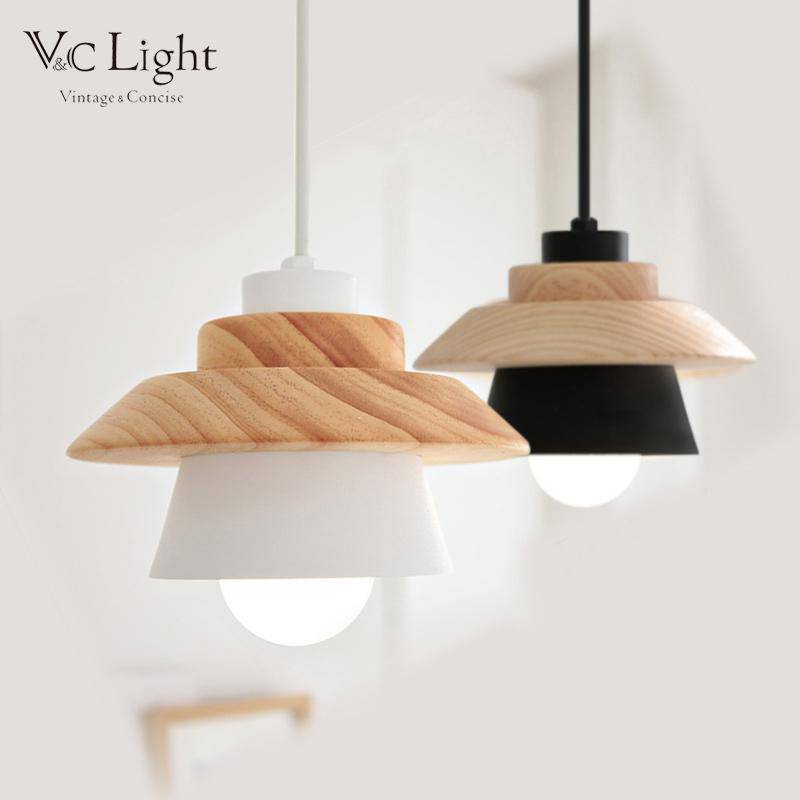 Suspension conique design en bois et métal (noir ou blanc) - vue 2 sur 4