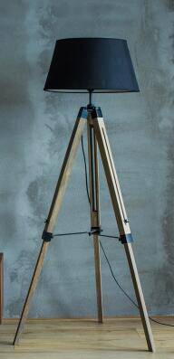 Lampadaire sur pied en tréteaux en bois ajustable avec abat-jour tissu - vue 15 sur 14