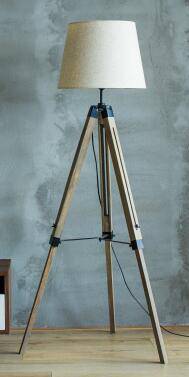 Lampadaire sur pied en tréteaux en bois ajustable avec abat-jour tissu - vue 13 sur 14