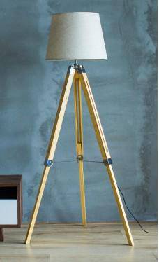 Lampadaire sur pied en tréteaux en bois ajustable avec abat-jour tissu - vue 12 sur 14