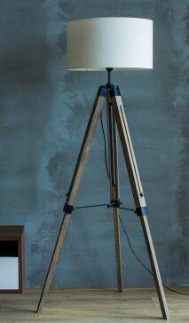 Lampadaire sur pied en tréteaux en bois ajustable avec abat-jour tissu - vue 14 sur 14