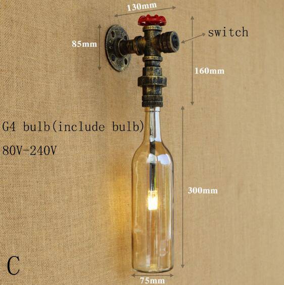 Applique murale LED avec bouteille en verre dans tuyauterie - vue 6 sur 6