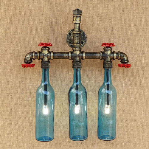Applique murale avec tuyauterie et bouteilles en verre coloré - vue 3 sur 6