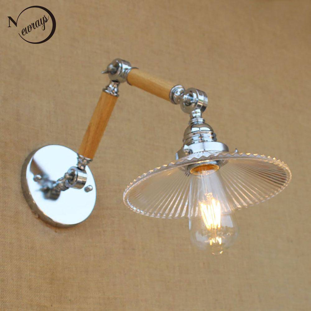 Applique murale LED ajustable Art Deco chromée, bois et verre - vue 2 sur 6