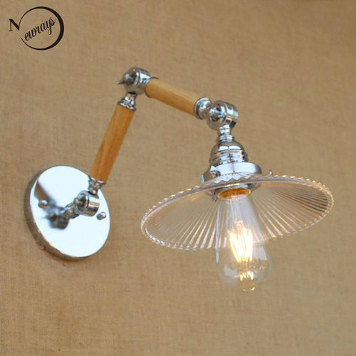 Applique murale LED ajustable Art Deco chromée, bois et verre - vue 3 sur 6