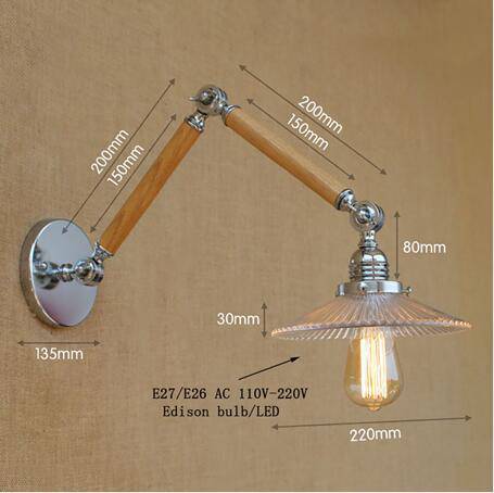 Applique murale LED ajustable Art Deco chromée, bois et verre - vue 6 sur 6