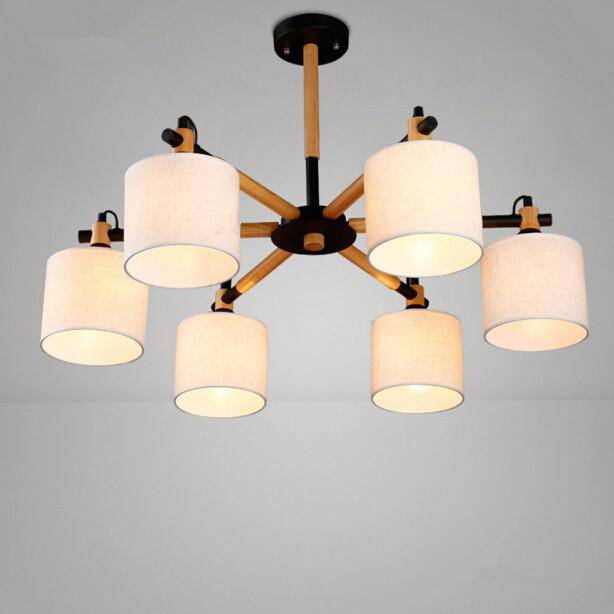Lustre en bois et abat-jour en tissu - vue 3 sur 3
