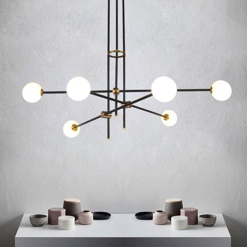 Lustre design noir avec plusieurs branches et verre Retro - vue 3 sur 4
