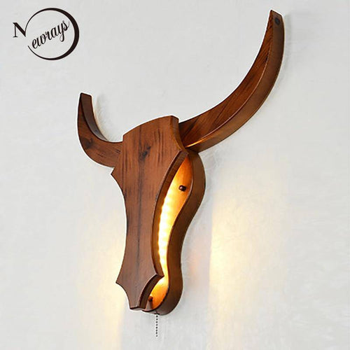 Applique murale LED en bois retro en forme de tête de cerf - vue 3 sur 8