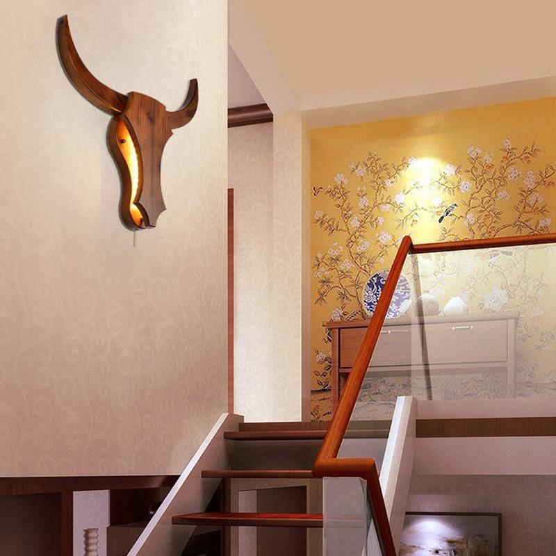 Applique murale LED en bois retro en forme de tête de cerf - vue 3 sur 8