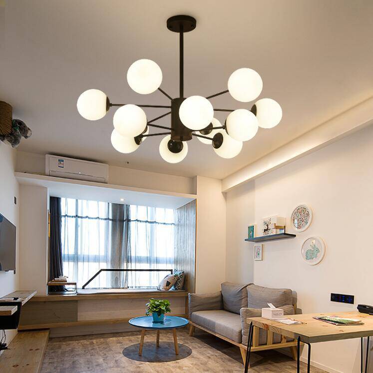 Lustre design noir avec plusieurs branches et lampe en verre Vintage - vue 2 sur 4