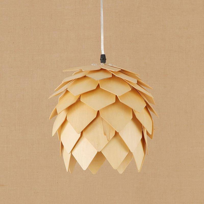 Suspension design à LED en forme de fleur à pétales de bois - vue 3 sur 6