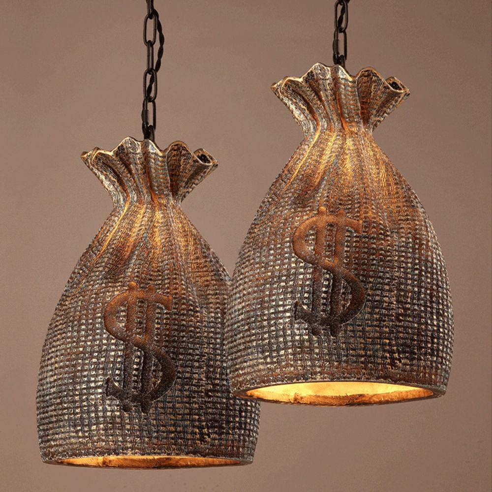 Suspension vintage en sac d'or avec symbole dollar - vue 2 sur 6