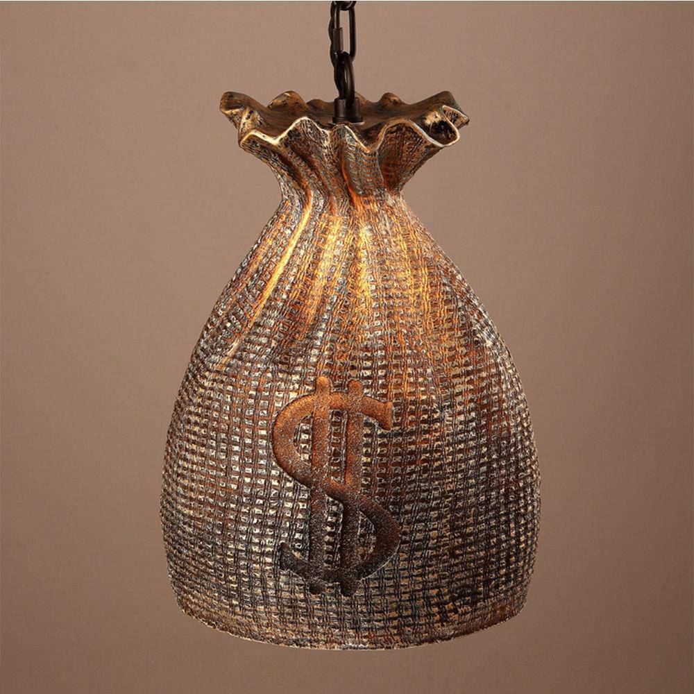 Suspension vintage en sac d'or avec symbole dollar - vue 6 sur 6