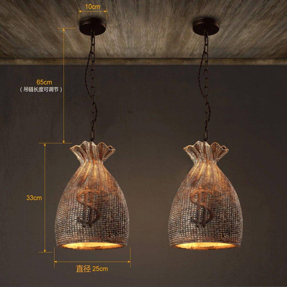 Suspension vintage en sac d'or avec symbole dollar - vue 3 sur 6