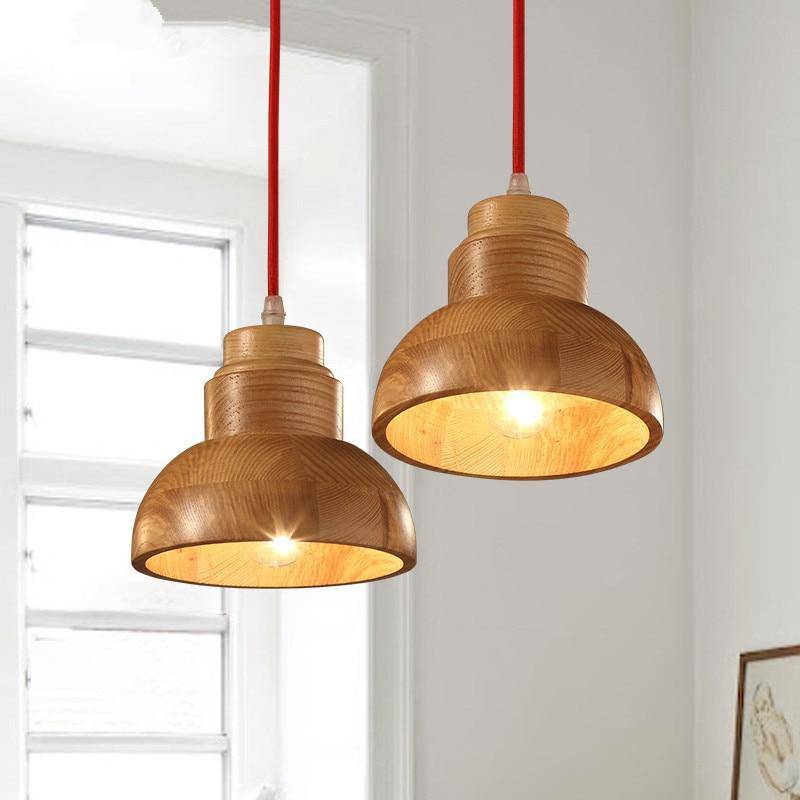 Suspension moderne LED en bois avec abat-jour arrondi Craft - vue 2 sur 6