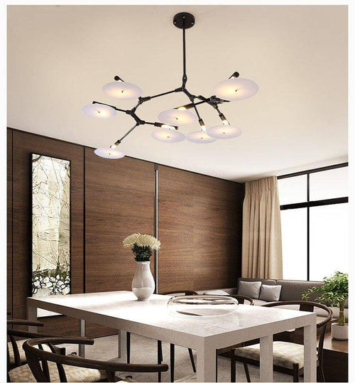 Lustre design LED à branches dorées ou noires et cercles Style - vue 2 sur 9