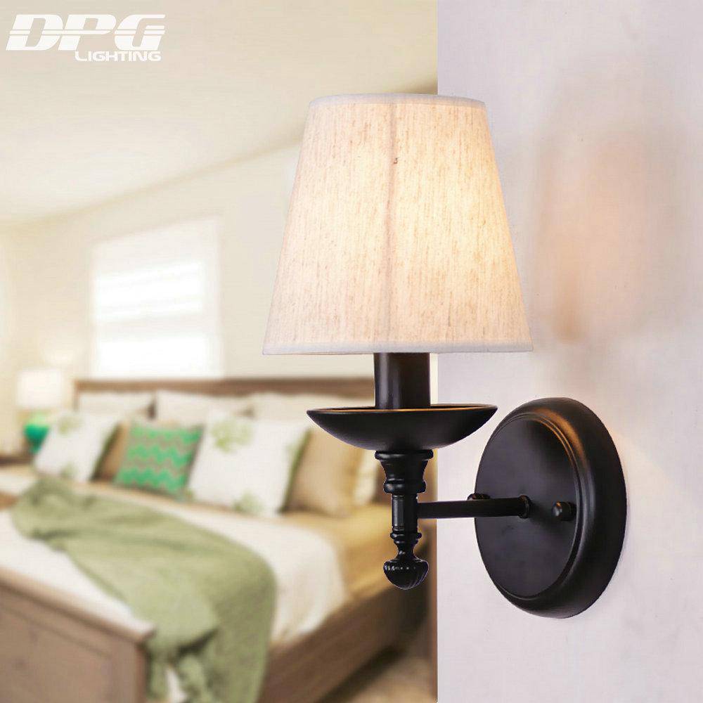 Applique murale LED rustique avec abat-jour en tissu - vue 5 sur 6