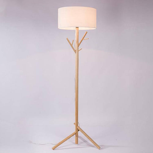 Lampadaire avec abat-jour en tissu et pied en bois style arbre - vue 2 sur 4