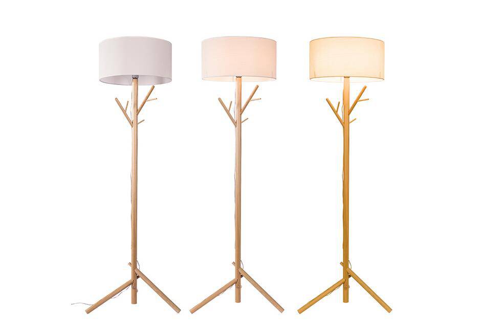 Lampadaire avec abat-jour en tissu et pied en bois style arbre - vue 4 sur 4