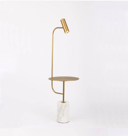 Lampadaire design doré avec table et base en marbre Phube - vue 3 sur 7