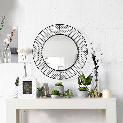 Miroir mural décoratif rond en métal noir Lattice - vue 4 sur 5