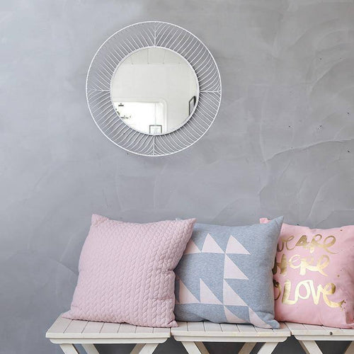 Miroir mural décoratif rond en métal blanc Lattice - vue 3 sur 4