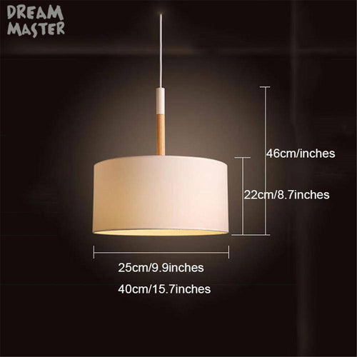 Suspension moderne LED avec abat-jour tissu et tige en bois (noir ou blanc) - vue 3 sur 3