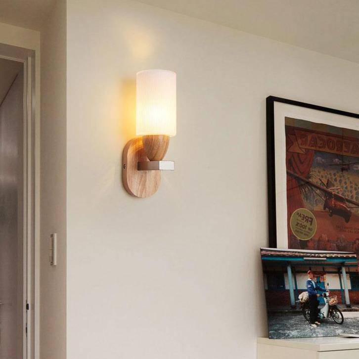 Applique LED en bois et abat-jour en verre Arandela - vue 2 sur 3