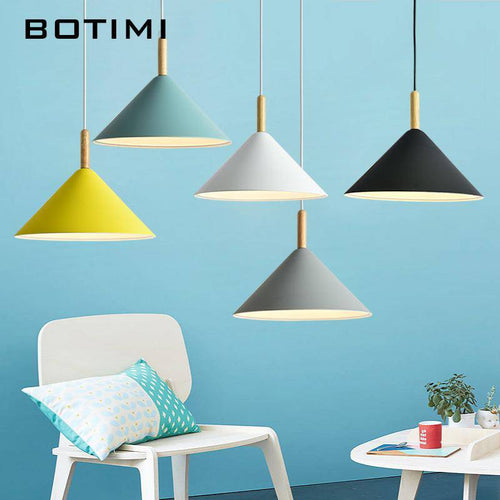 Suspension conique design LED en bois et métal de couleur Nordic - vue 3 sur 9