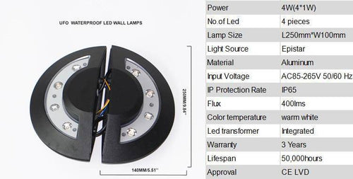 Applique extérieur LED demi-cercle noire Lighting - vue 3 sur 3