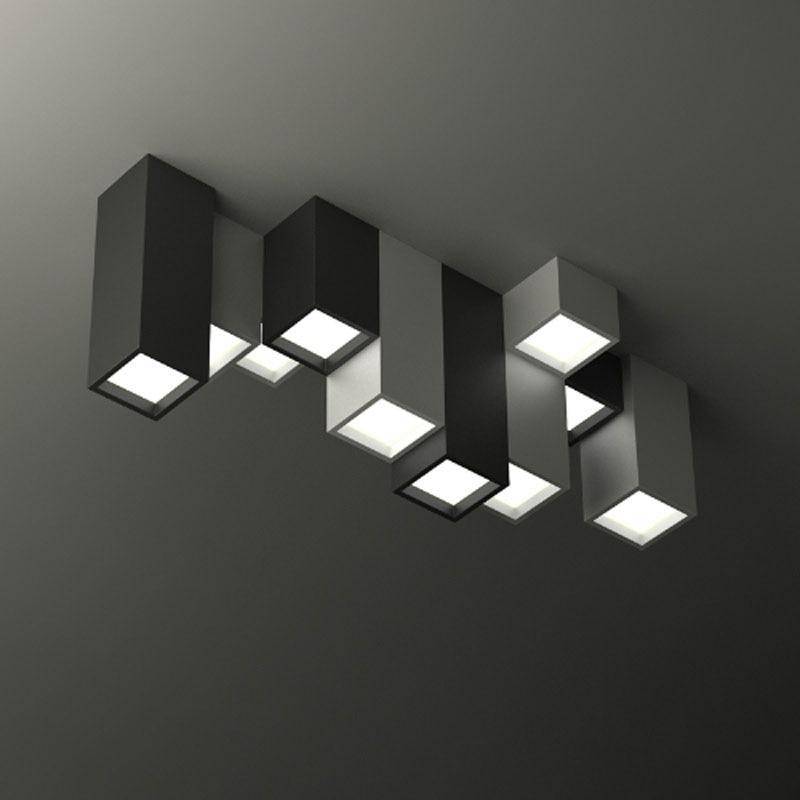 Plafonnier design géométrique à LED avec tubes rectangulaires noir et blanc - vue 5 sur 6