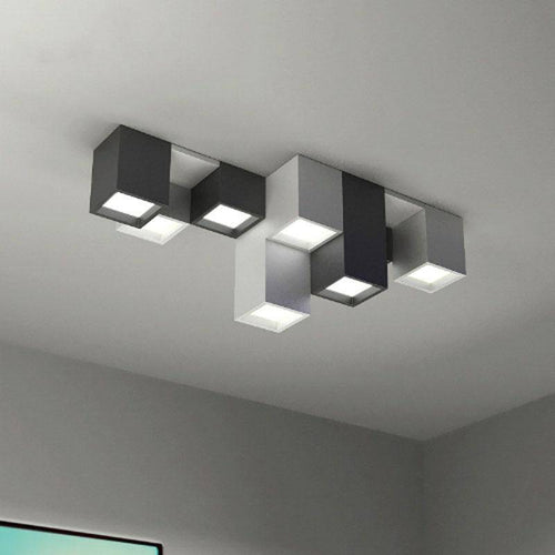 Plafonnier design géométrique à LED avec tubes rectangulaires noir et blanc - vue 4 sur 6