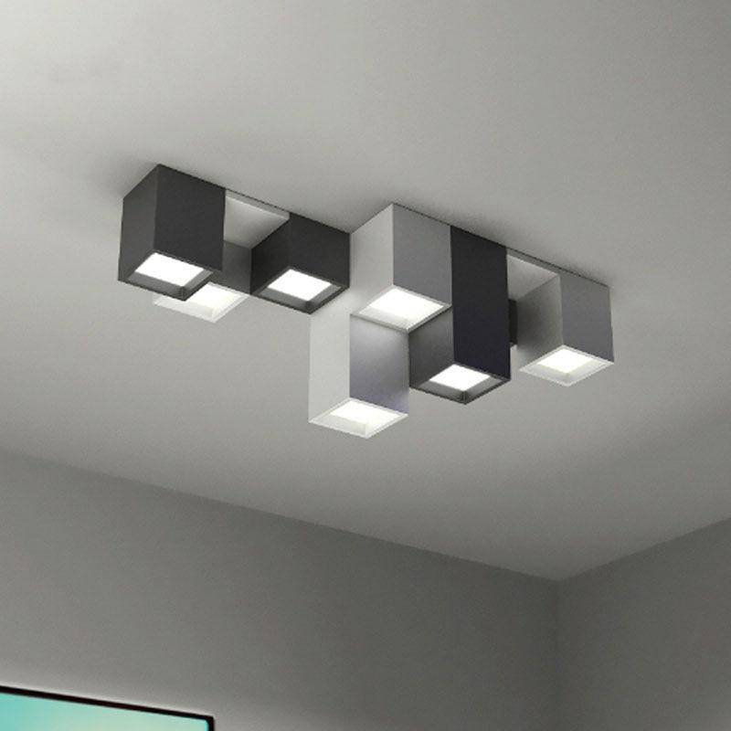 Plafonnier design géométrique à LED avec tubes rectangulaires noir et blanc - vue 4 sur 6